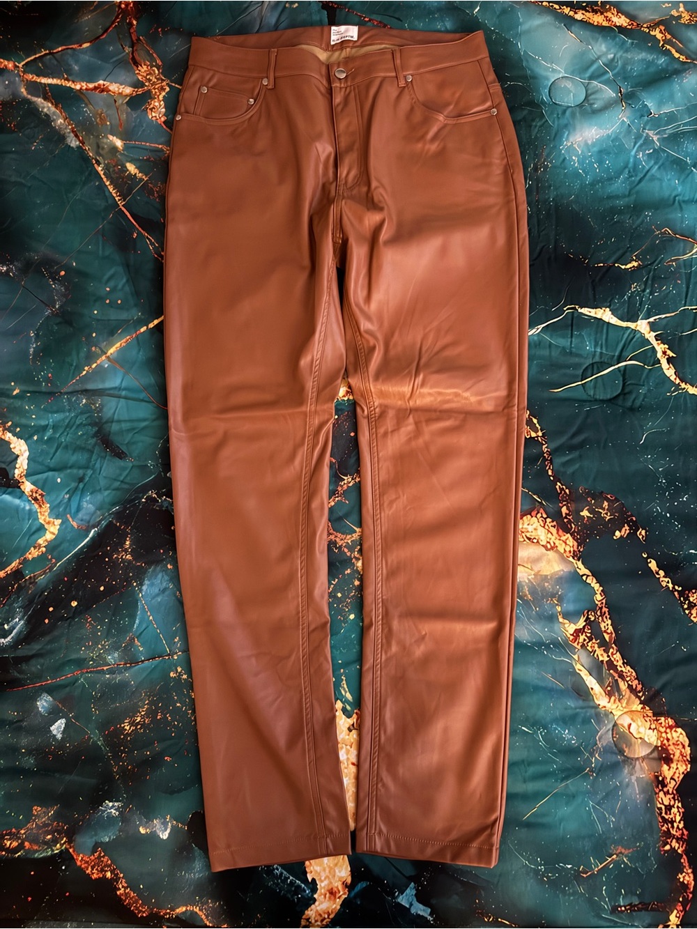 Men's EPTM Caramel Brown Faux Leather Pants - Size 36